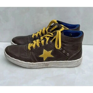 Exton Mens High Top Lace Up Leather Sneakers Shoes Brown Sz 43 USA Sz 10